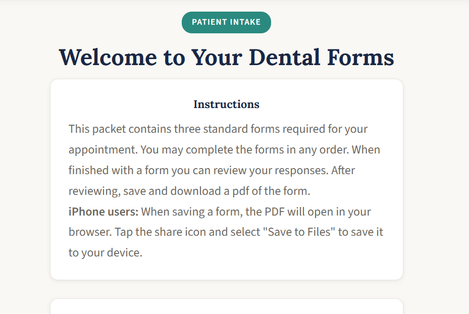 Screenshot of Medical Intake Forms